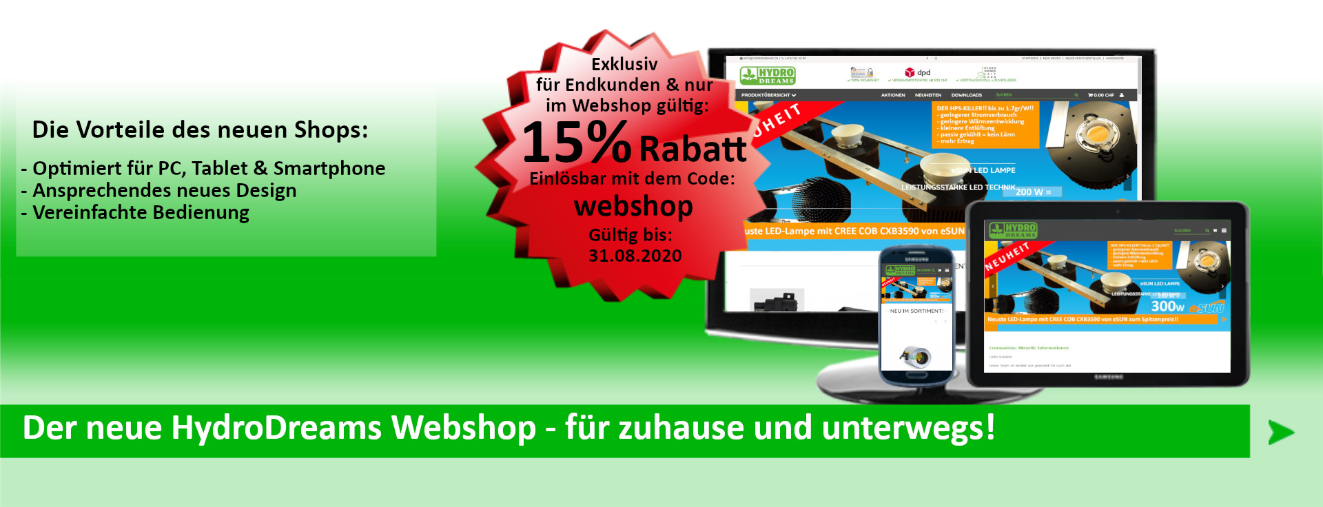 Neuer Webshop - Aktion - News der Firma HydroDreams