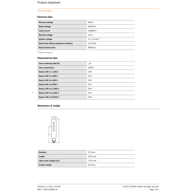 OSRAM Super NAV-T 600 Watt - HPS