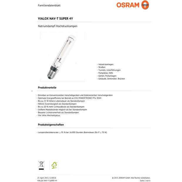OSRAM Super NAV-T 400 Watt - HPS